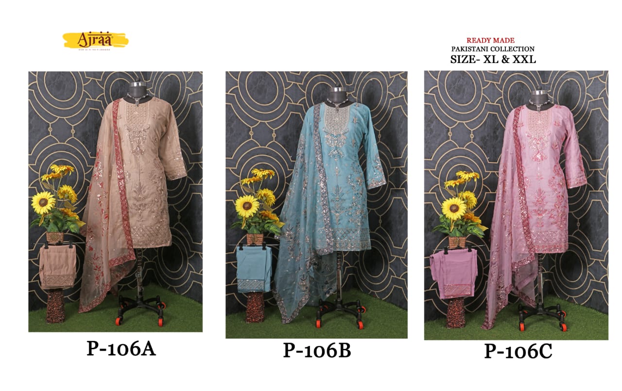 Ajraa P106A TO P106C Heavy Readymade Suits Catalog